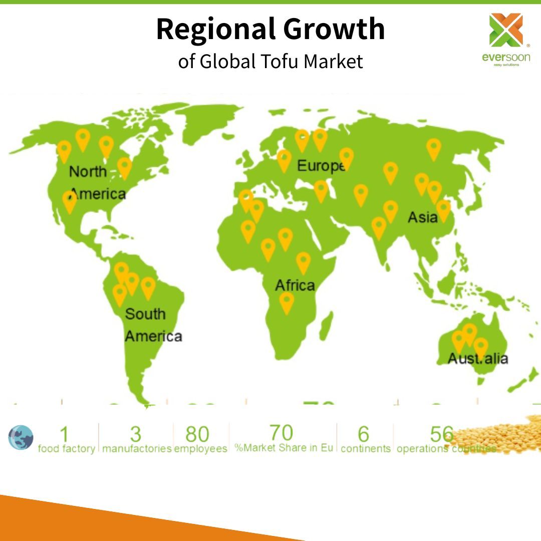 carte de croissance régionale du marché mondial du tofu